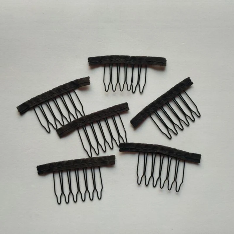 black cloth wig combs 6 teeth hair wig clips for full lace wig cap wig accessories 2