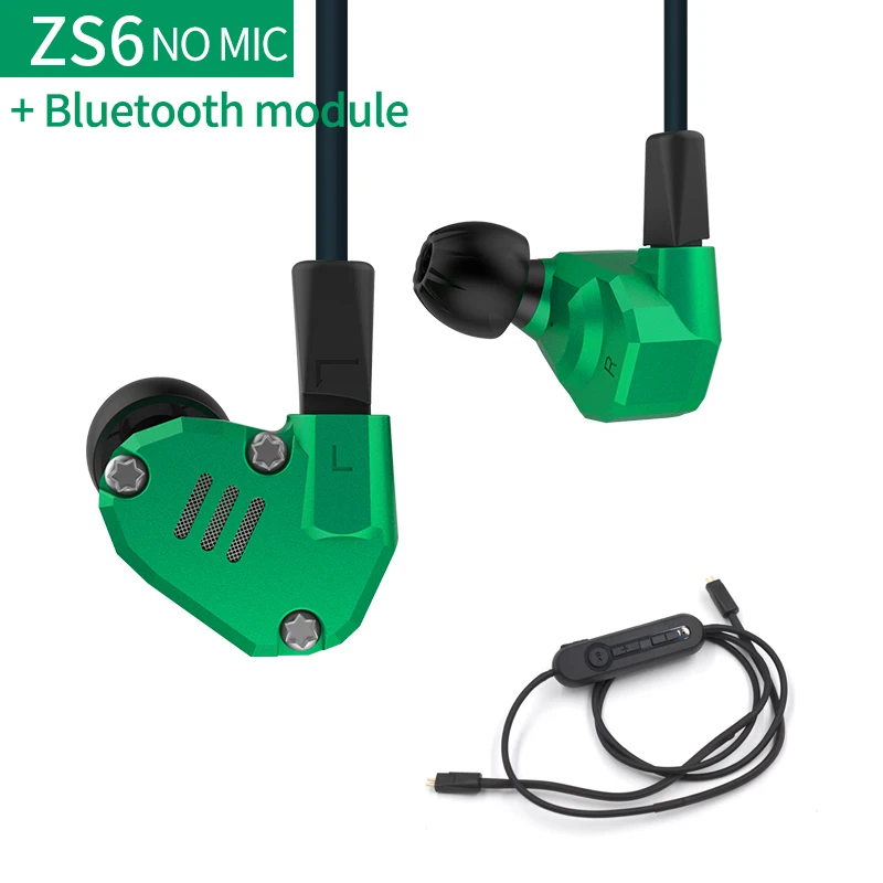 KZ ZS6 2DD+ 2BA гибридные наушники-вкладыши HIFI DJ в ухо монитор для бега спортивные наушники ушные наушники гарнитура Bluetooth Hifi наушники - Цвет: ZS6greennomicblueth