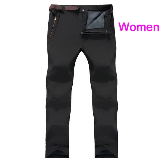 LoClimb S-6XL, женские зимние походные брюки для кемпинга, женские водонепроницаемые ветрозащитные флисовые брюки Софтшелл для лыжного треккинга, AW154 - Цвет: women black