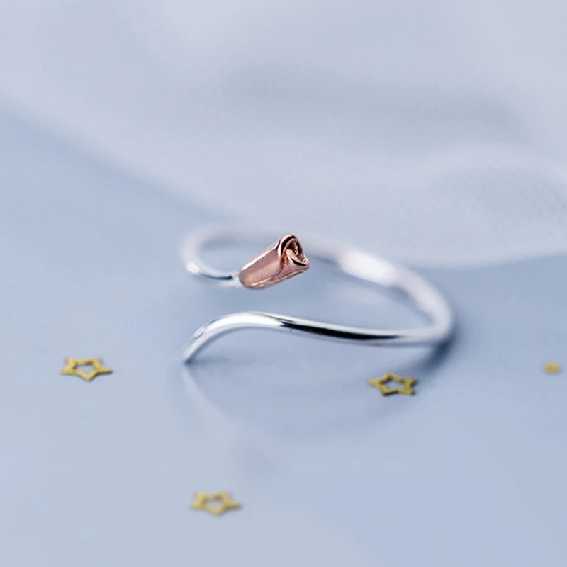 

S925 Silver Ring Female Japanese And Korean Style Simple Small Fresh Ring Beautiful Small Flower Opening Jewelry