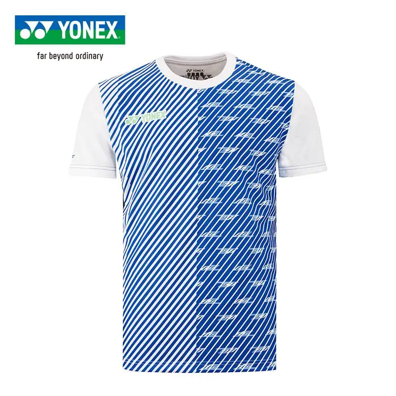 Yonex для мужчин футболки для бадминтона дышащий комфорт быстросохнущая футболка с короткими рукавами для фитнеса Спортивная футболка 16420 LCWCR - Цвет: Синий