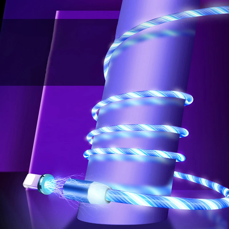 

Magnetic Luminous Cable LED Glow Flowing Micro USB Type C Fast Charging Cord For Android Phone Bright Charger Cable For iphone X