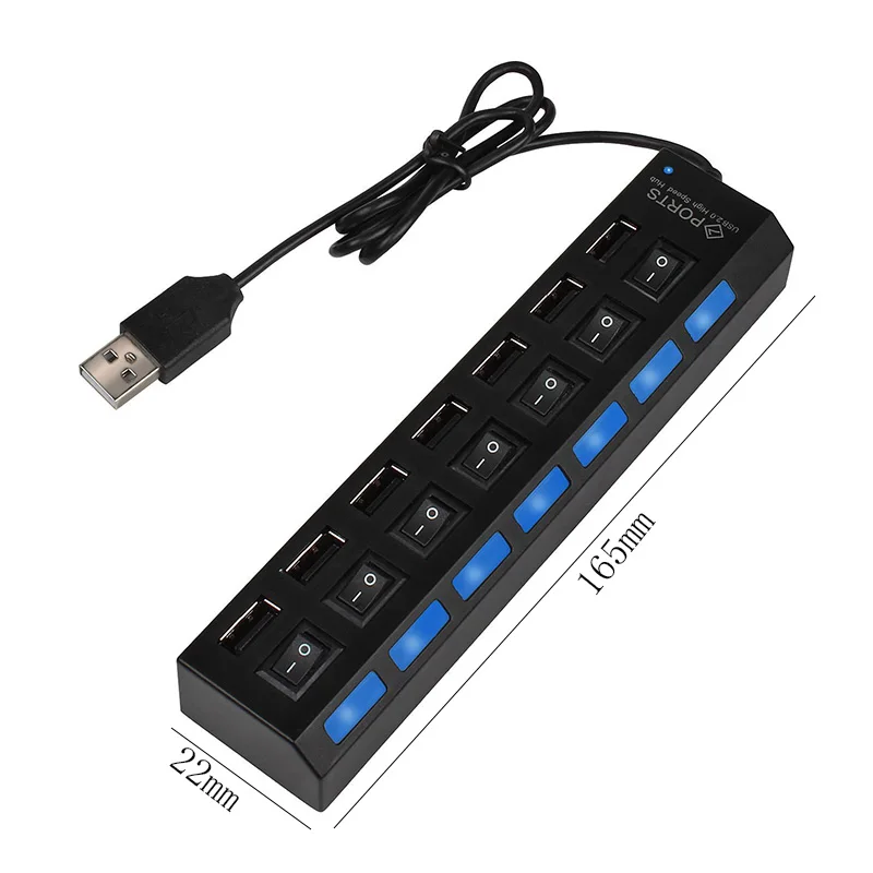 7 Port High Speed USB HUB 480 Mbps USB 2.0 Hub On/Off Switch Hub USB Splitter For PC Laptop Computer Peripherals
