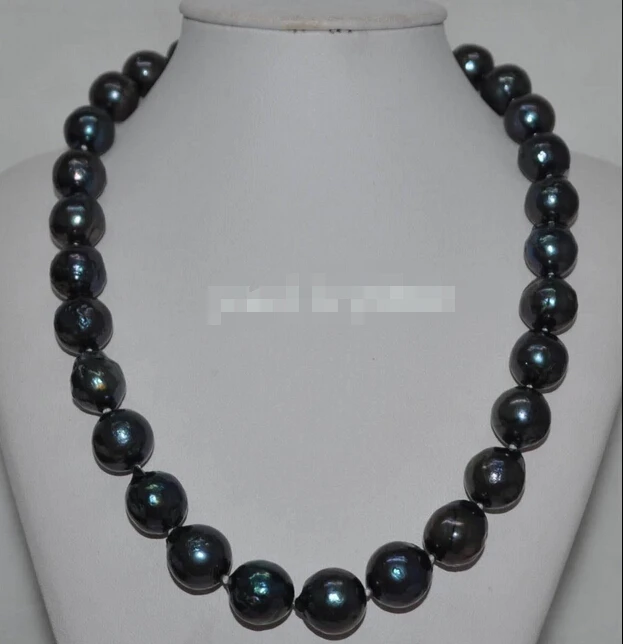 

HOT## Wholesale FREE SHIPPING >>> Outstanding luster Beautiful peacock black 12-14mm Kasumi Pearl Necklace J6247