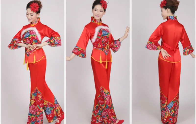 Традиционный китайский народный танцевальный костюм для женщин, национальные костюмы, веер, Танцевальная Одежда для танцев yangko, женское платье, одежда yangge