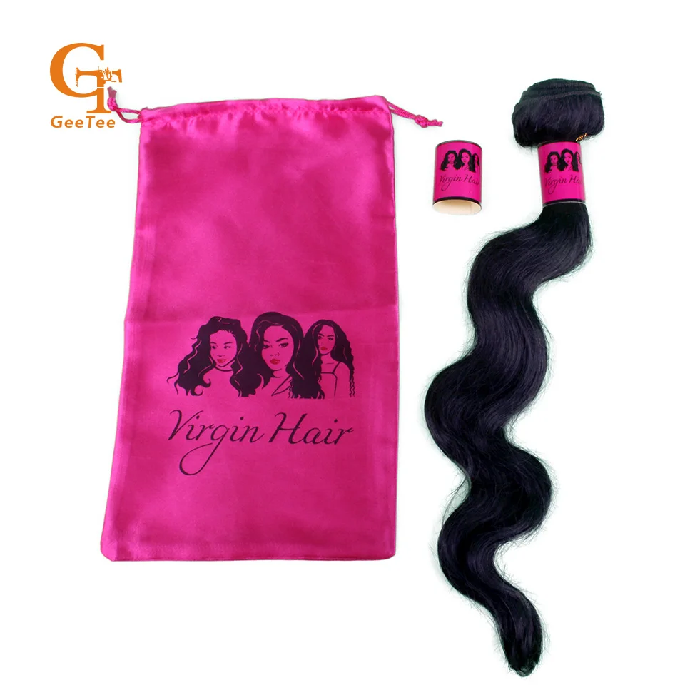 

Virgin Hair extension bundle wrapping paper stickers and satin bags packing, Stock pink color background black logo, hair labels