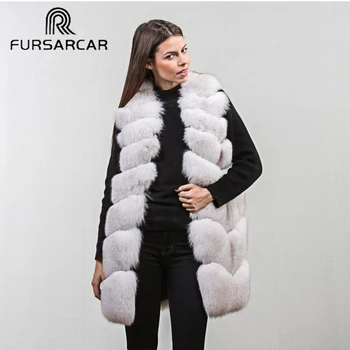 

FURSARCAR Nature Real Blue Fox Fur Vest Women Winter Genuine Fox Fur Vest Waistcoat Thick Warn Natrual Fox Fur Vests 2019 New