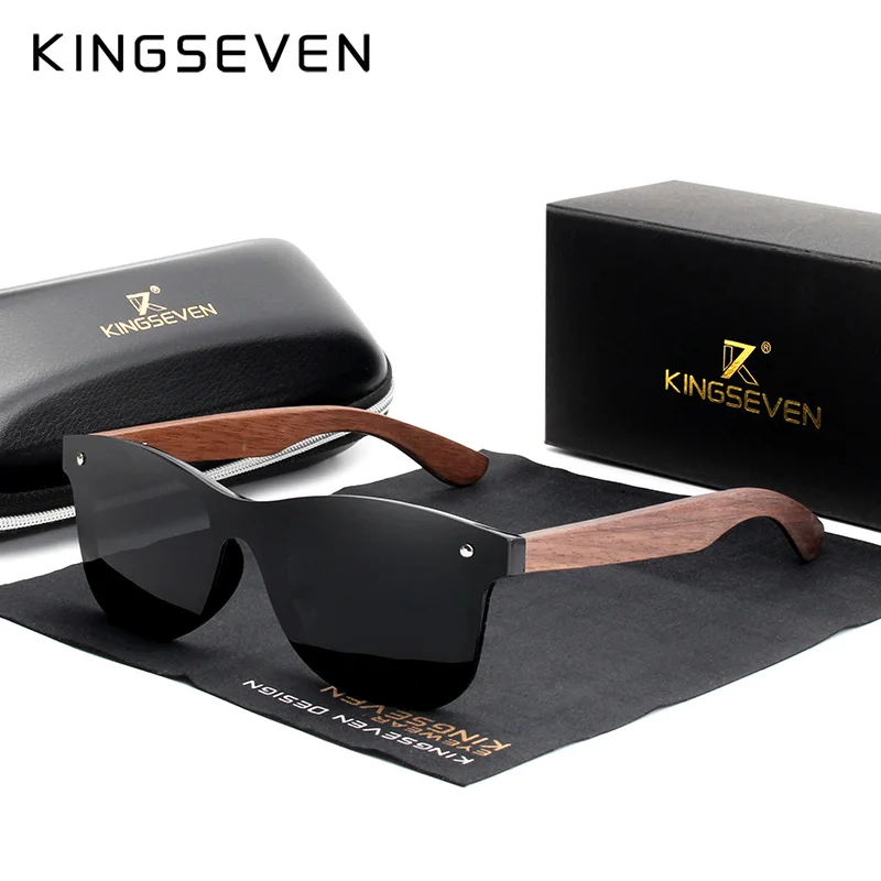 Beste KINGSEVEN 2019 Handgemaakte Walnoot Houten Brillen Gepolariseerde Spiegel Zonnebril Mannen Vrouwen Vintage Design Oculos de sol masculino UV400