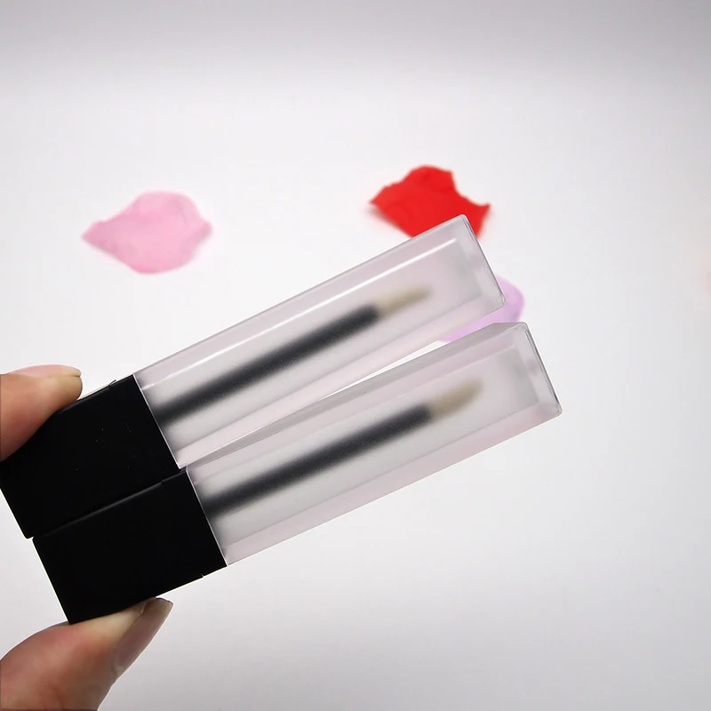 

New arrival 7ml Empty lip gloss tubes,Square frosted lip glaze bottle,Black cap,Lip stick cosmetic packing container