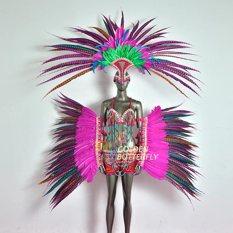 Feather flower backboard costume showgirl performance sexy cabaret