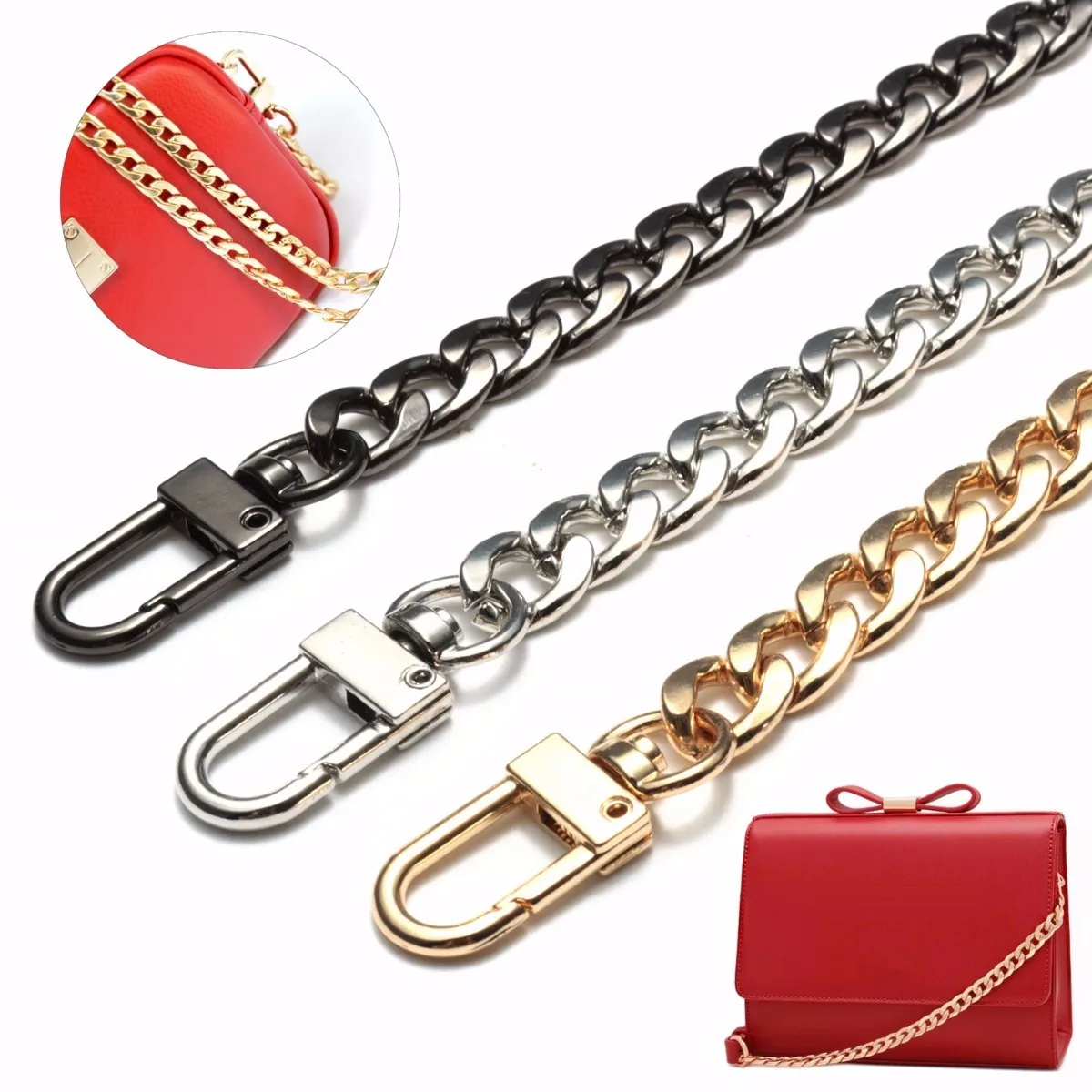 120cm Shoulder Belt Crossbody Handbag Bag Strap Stainless Steel Purse Chain Bag Strap Handle Metal Replacement Gold Silver Black