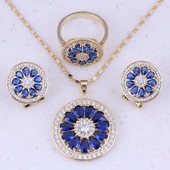 

Magic Blue Crystal Cubic Zircon Yellow Gold Color Jewelry Sets Fashion Jewelry For Women Valentine's Day Gift A0008