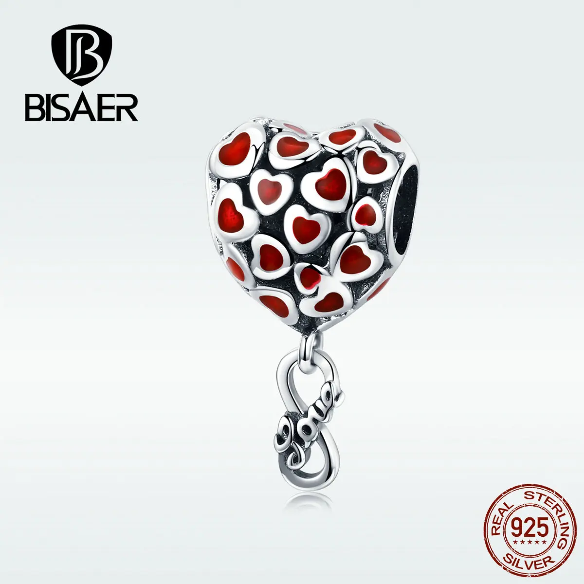 BISAER, модный 925 пробы, серебряный, романтическая любовь, подвеска, амулеты, красное сердце, любовь, амулеты для женщин, сделай сам, аксессуары для изготовления SCC1180