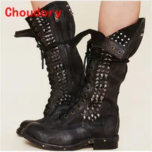 Choudory/черные ботфорты выше колена из натуральной кожи, со шнуровкой; botas mujer; ковбойские сапоги; женские чулки