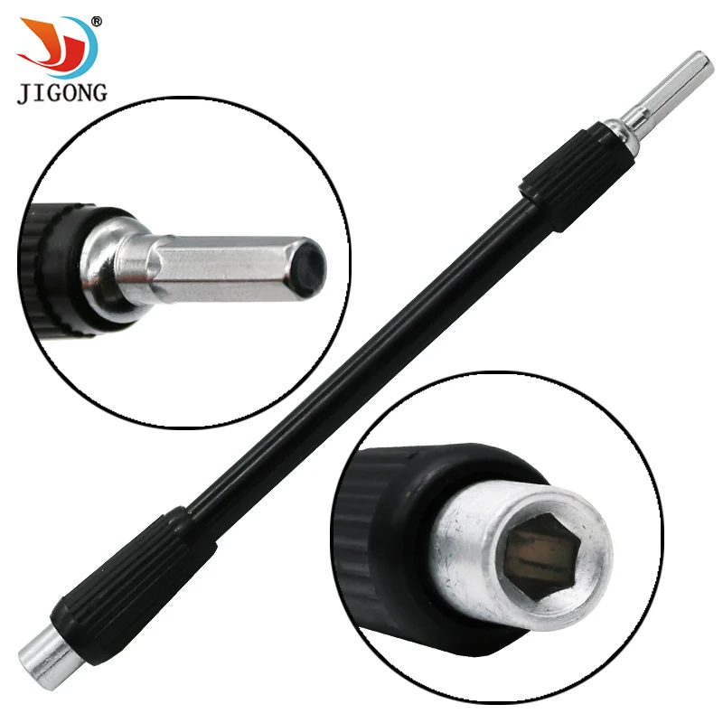 

Black Flex Flexible Screwdriver Drill Bit Holde 132mm Hex Shank Reach Extender Soft Screwdriver