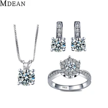 Mdean elegantes joyas de oro blanco plateó sistemas de la joyería simular anillos de compromiso de la vendimia + pendientes + collar para las mujeres