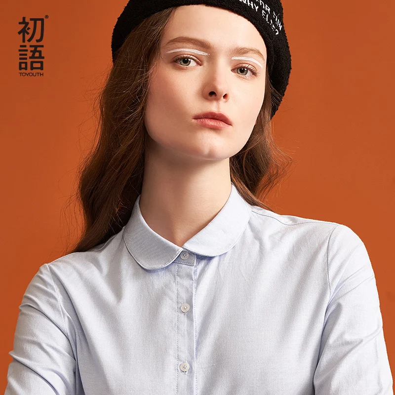  Toyouth Office Ladies Workwear Solid Shirts Fashion 5 Style Collar Blouses Casual Woman Blue White 