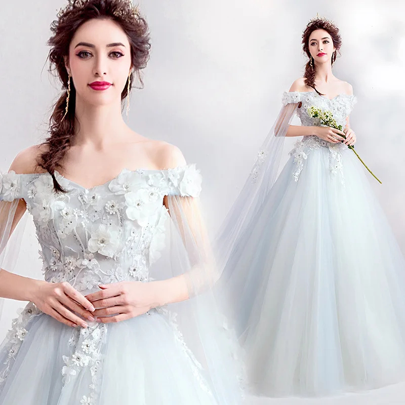 

Long Fairytale Prom Dresses 2019 Beading Flowers Prom Gown Light Blue Formal Dress Women Occasion Party Dresses Robe De Soiree