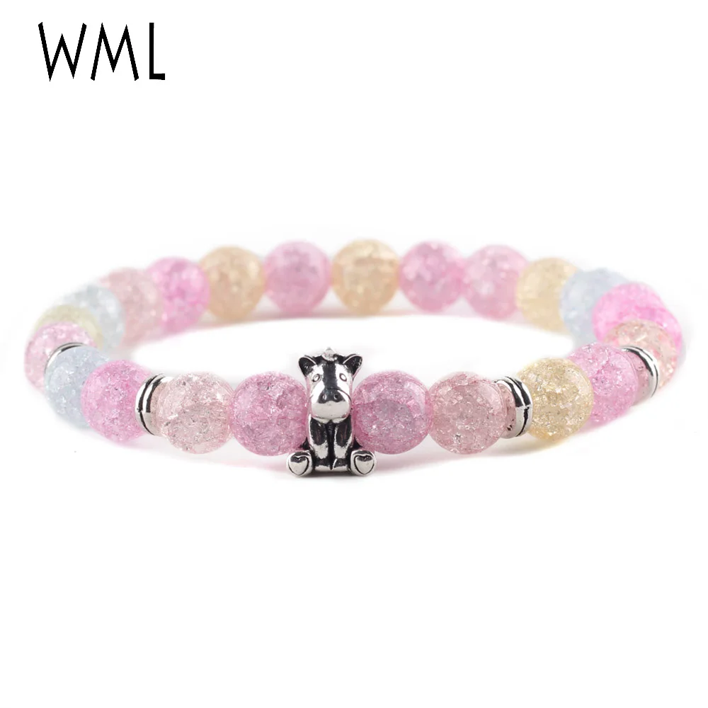 

Natural stone colorful beads bracelet silver color unicorn charm child kids girl women Bracelets & Bangles for women jewelry