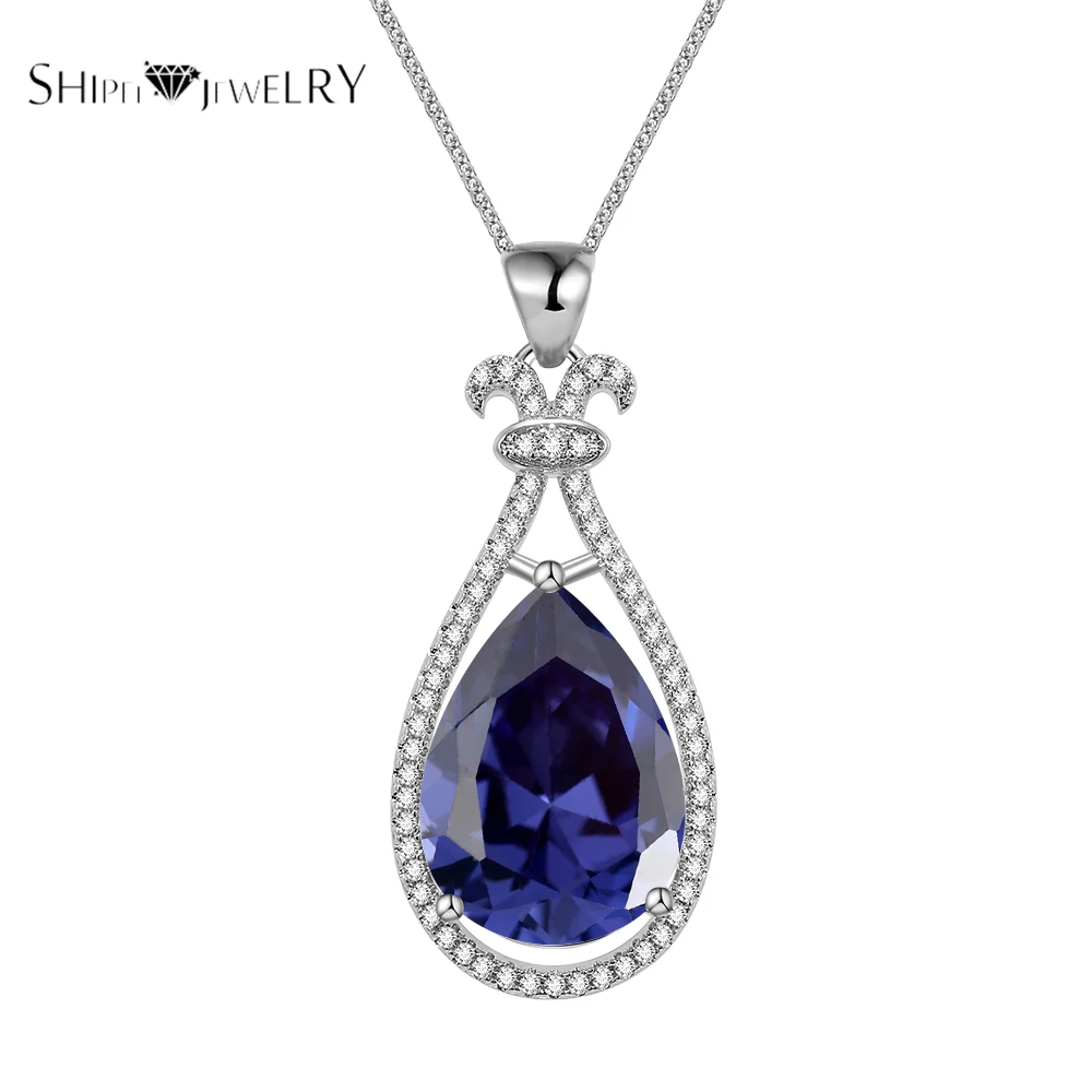 

Shipei 100% 925 Sterling Silver Fine Jewelry Sapphire Emerald Water Drop Pendant Necklace for Women Anniversary Gift