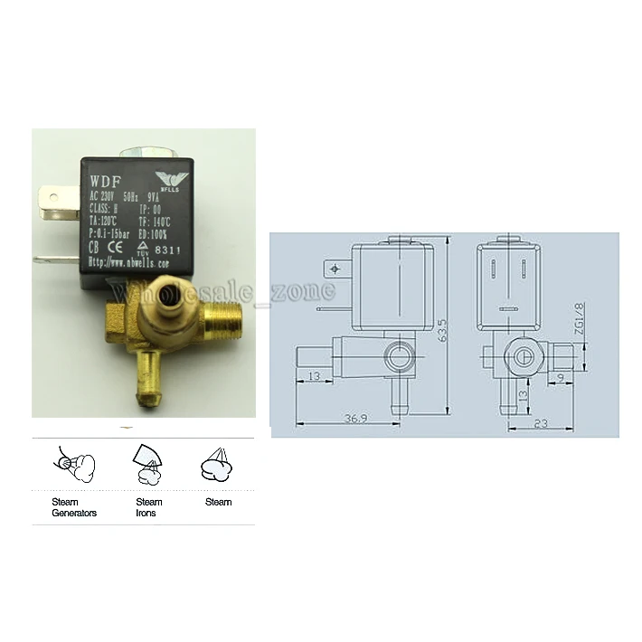 JYZ-3C1 нормально закрытый N/C 2/2 Way AC 230V G1/8 'латунный Утюг Паровая вода 2 положения 2 способ Соленоидный клапан