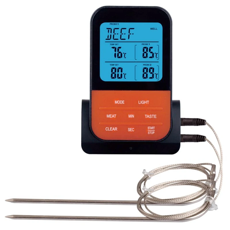 

Wireless Remote Meat Thermometer ,Digital Cooking Food Temperature for Grilling with 2 Stainless Steel Probes, Clock Timer BBQ