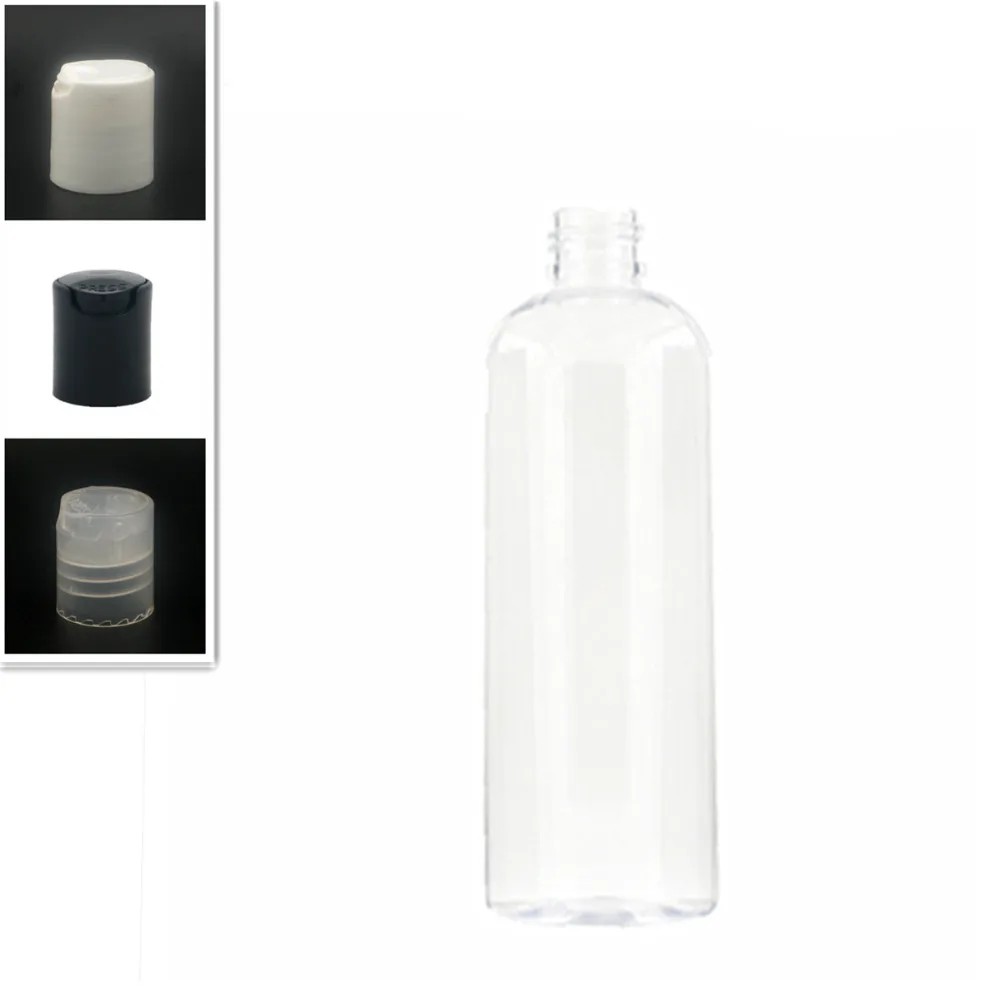 

300ml empty Dispensing Caps Plastic Bottles, clear PET bottle with black disc top cap