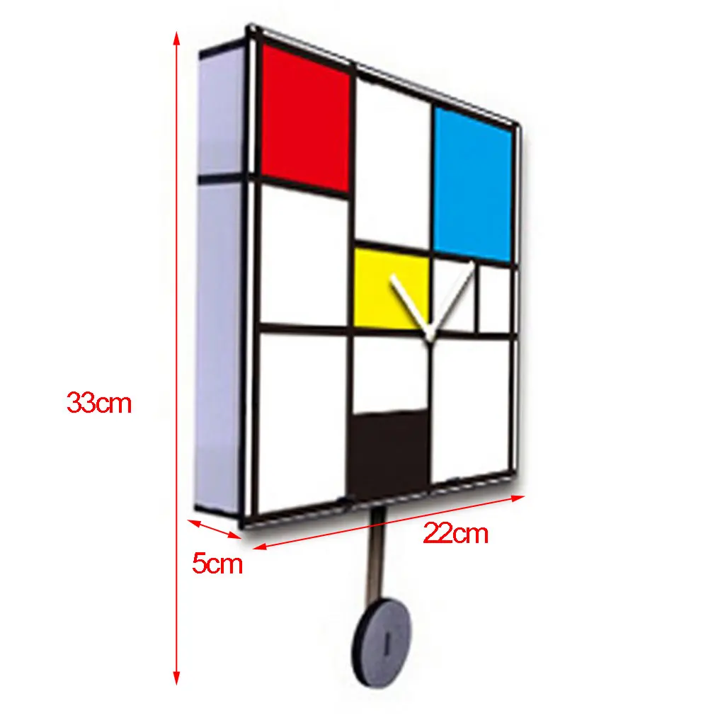 Wooden Grid Design Quartz Wall Clock Decorative Wall Pendulum Clock for Home Office Decoration, 22x33x5cm