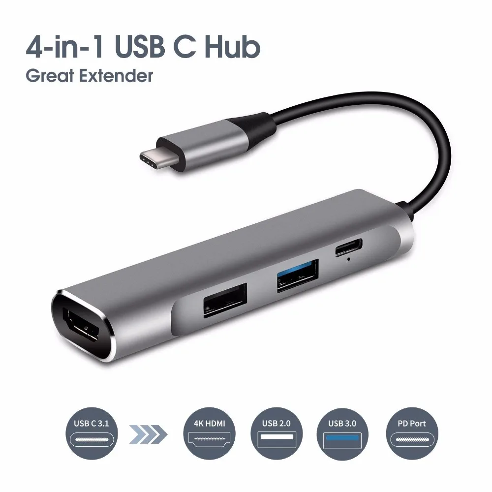 BINFUL Тип usb C 3,1 4 К USB адаптер, многопортовый док HDMI/3,0/2,0/60 Вт