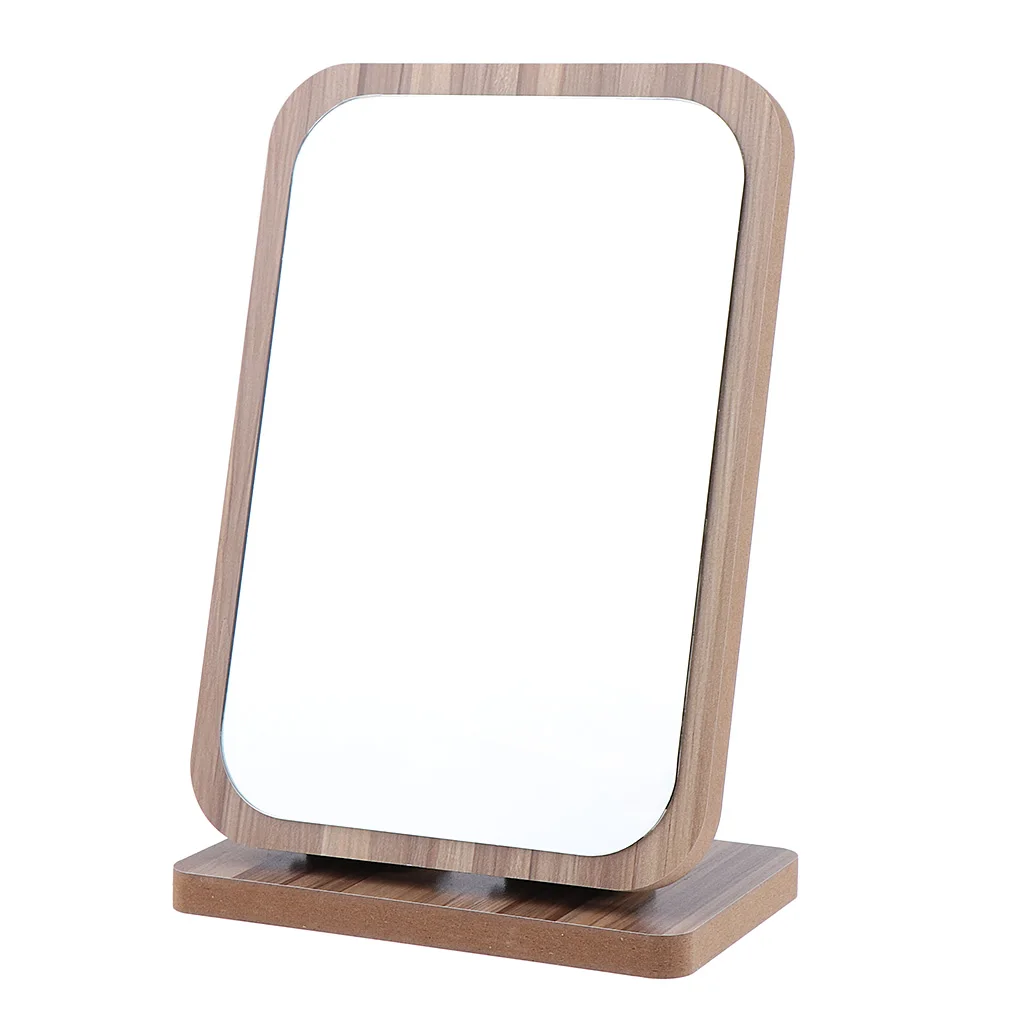 Adjustable Angle Foldable Countertop Makeup Vanity Mirror Wood Frame Bedroom Cosmetic Mirror