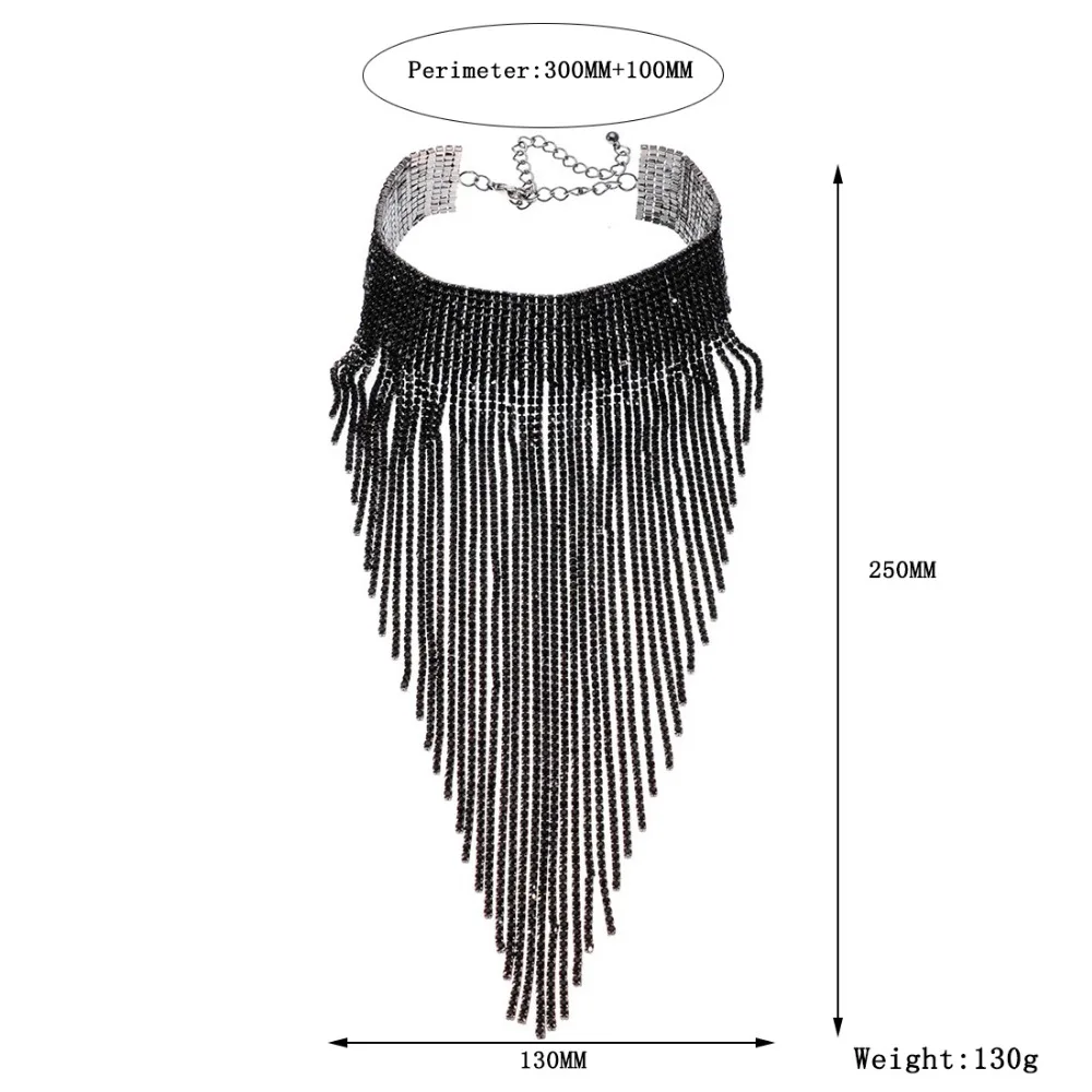 Jerollin мода ювелирные изделия черное колье длинное ожерелье с кисточками из сплава Женское длинное колье с кисточками массивные черные вечерние аксессуары