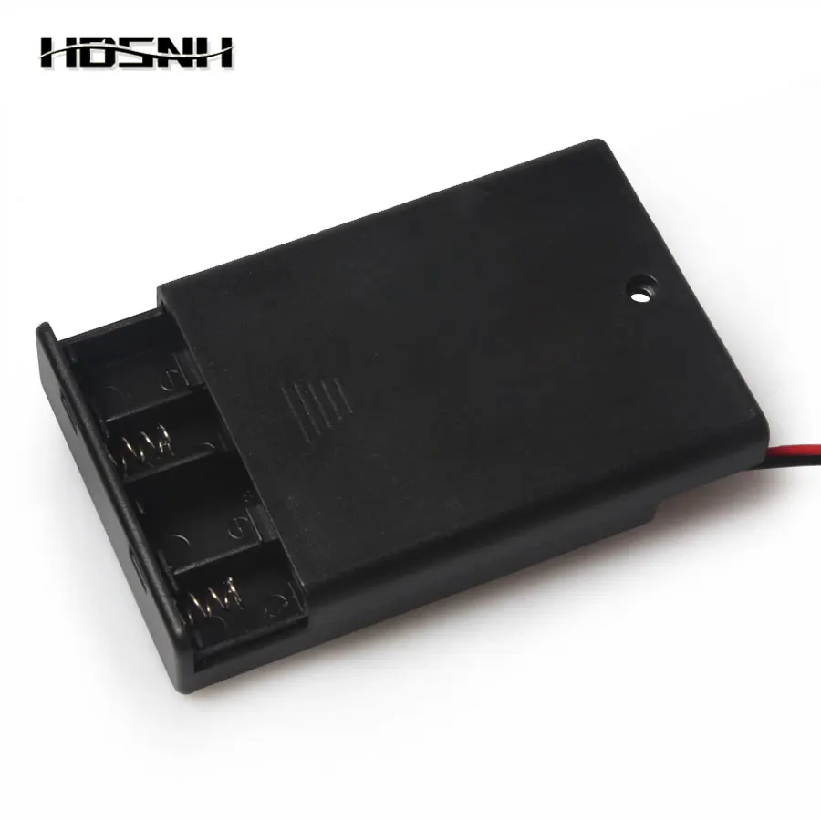 

4 *AAA Plastic Container Hard Battery Srorage Box Holder AAA Batteries Case With ON/OFF Switch Wired Lead Black Digital Hot