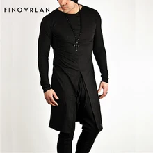 Фирменная Новинка удлиненная футболка для мужчин в стиле хип хоп Мужская удлиненная футболка Длинные рукава высокий тройники Боковая молния негабаритных футболка