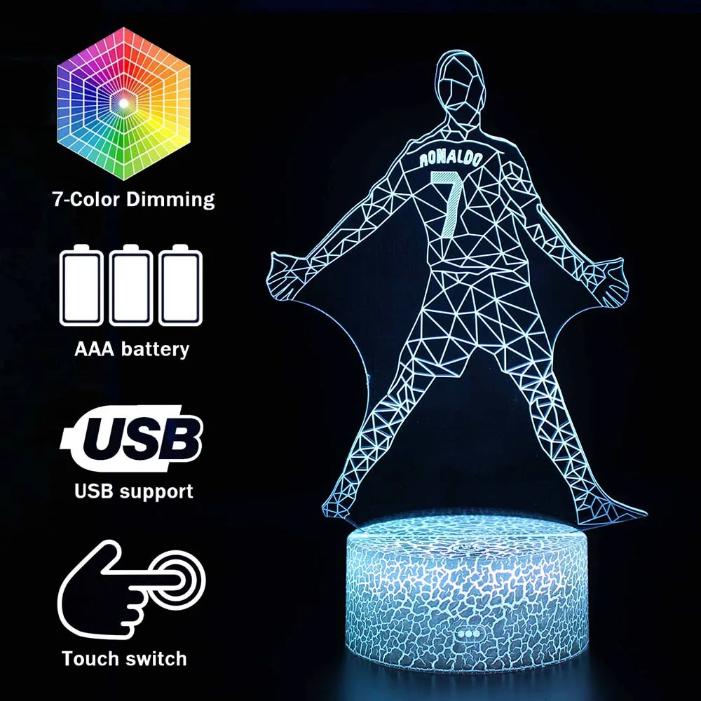 

Sleep Light Cristiano Ronaldo Model 3D illusion LED Lamp With Remote Control Kids Novelty Luminous Toys Bedroom Night Light