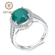 GEM'S балет натуральный Овальный зеленый агат, натуральный камень кольцо Твердые 925 пробы серебряные Свадебные обручальные кольца ювелирные украшения для женщин