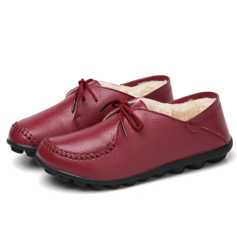 

LeFoche Women Winter Genuine Leather Plus Cotton Plus Velvet Peas shoes Lace-Up Korean Fashion Casual shoes