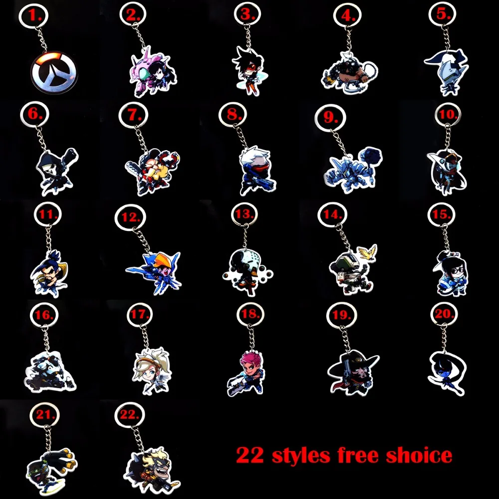 

22 style FPS game PVC Cosplay keychains Overwatch ow heroes keyring soft log tracer reaper key chain pendant Llavero Chaveiro