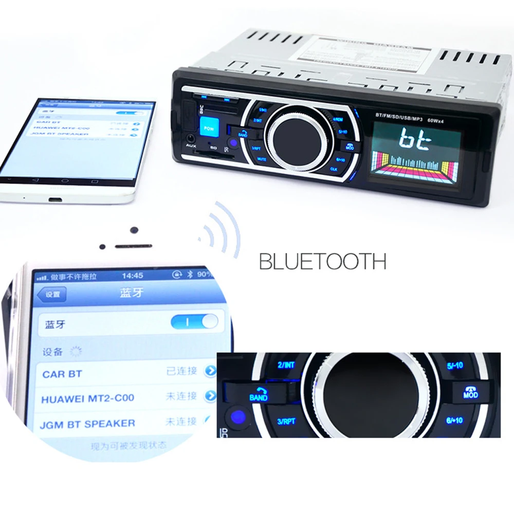

Universal 1 Din 12V Car Stereo In-Dash FM Radio MP3 Audio Player Support Bluetooth 3.0 with USB SD AUX Port Car MP3 Player