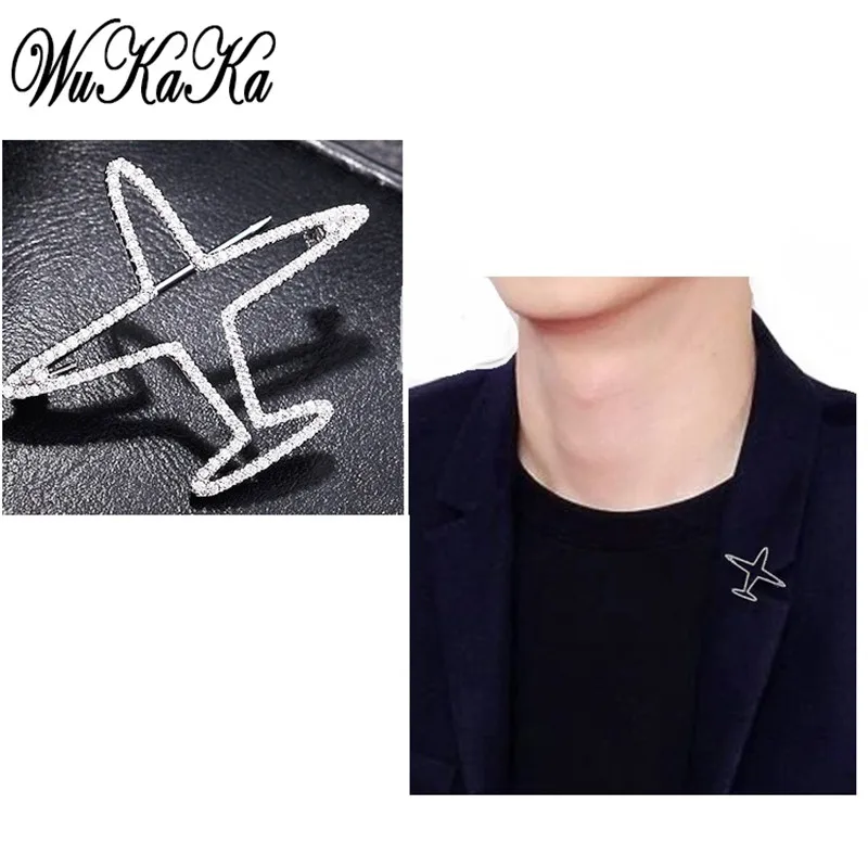 

Wukaka Airplane Men Suit Brooch Pin for Man Jewelry Brooches Crystal Aircraft Men Pins
