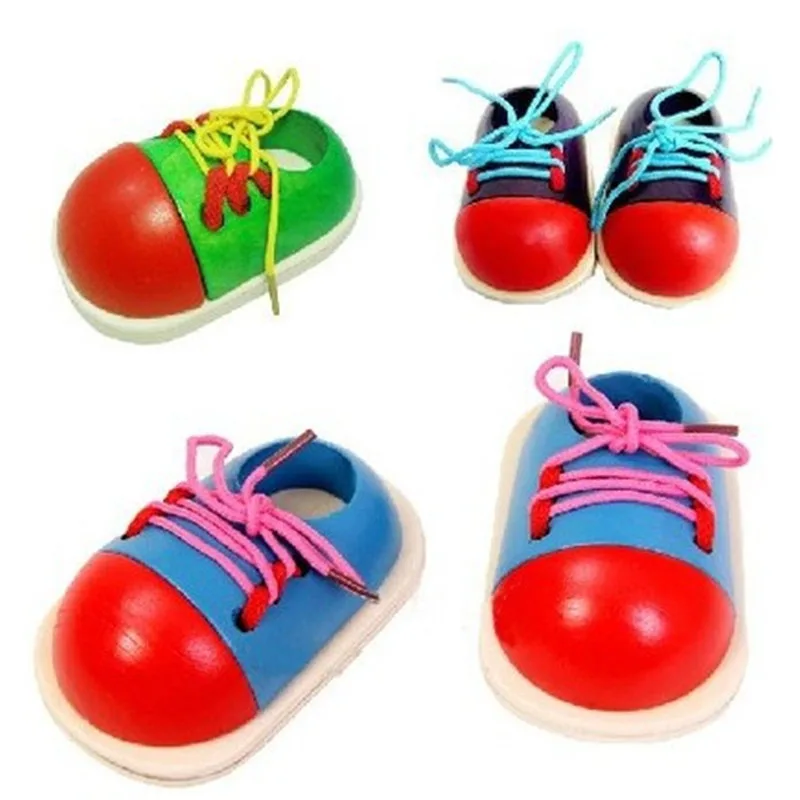 

1pc Kids DIY Learning Education Fashion Toddler Lacing Shoes Montessori Kids Wooden Toys Children Toys