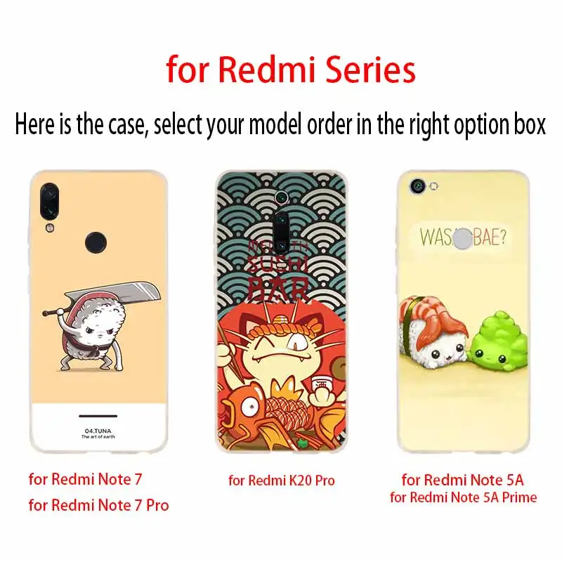 Мягкий силиконовый чехол для Xiaomi Redmi 9a 8a 7a 6a Note 9 8 7 6 5 Pro 9s 8t суши еды|Бамперы| |
