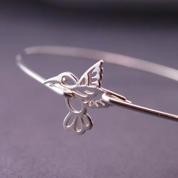 

Stackable Hummingbird Bangle Bracelet Hand Stamped Jewelry Spring Jewelry Free Shipping YPQ0545