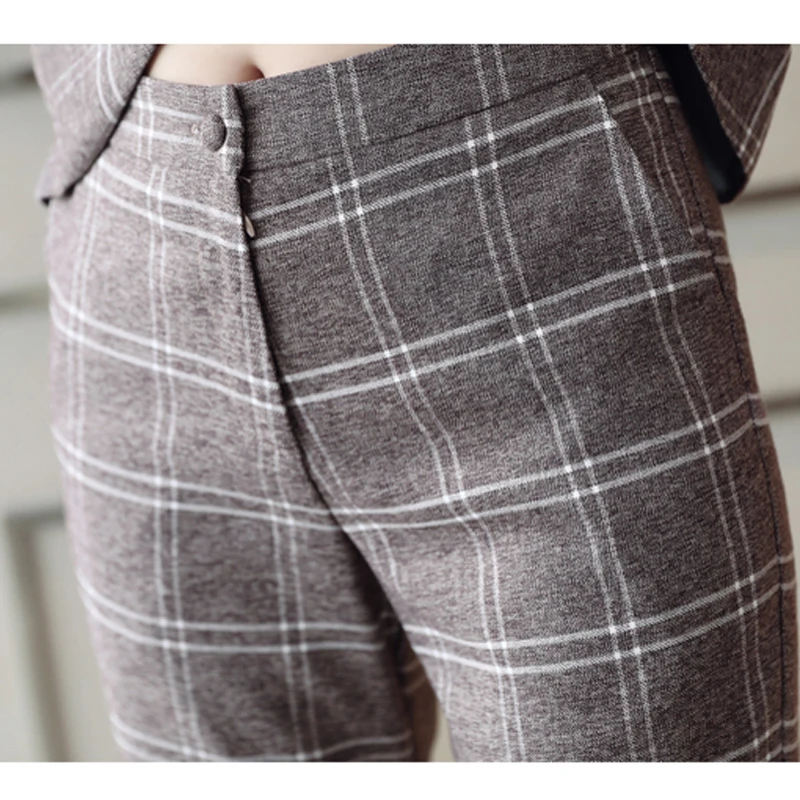 RG Formal Plaid Blazer Trouser 2 Pieces Set Business Office Wear Pant Suits for Women Plus Size 2XL Pants Suit Autumn 2018