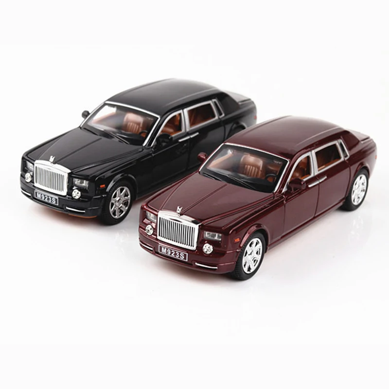 1:24 Diecast Alloy Car Model Rolls Royce Phantom Metal Toy Car Wheels Simulation Sound Light Pull Back Car Collection Kids Gift