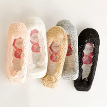 one pair summer fashionable women short socks slippers lace hollow out decoration beige black invisible girl sock slippers W-31