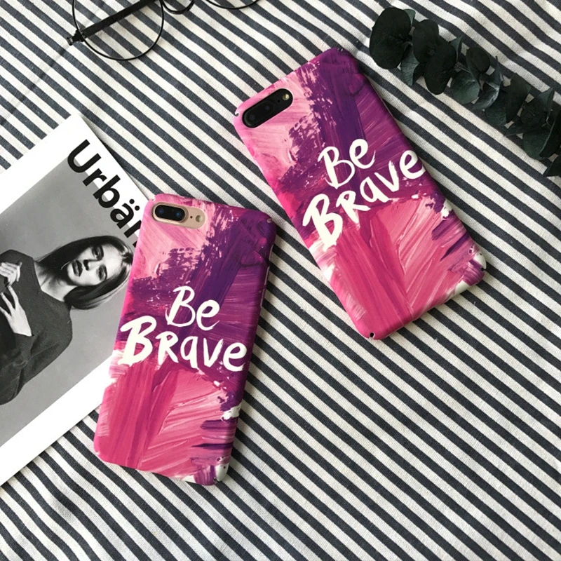 

Fashion Watercolor Frosted Hard PC Case for iPhone 8 6s 7 6 Plus Letter Be Brave Phone Back Cover for iPhone X Capa