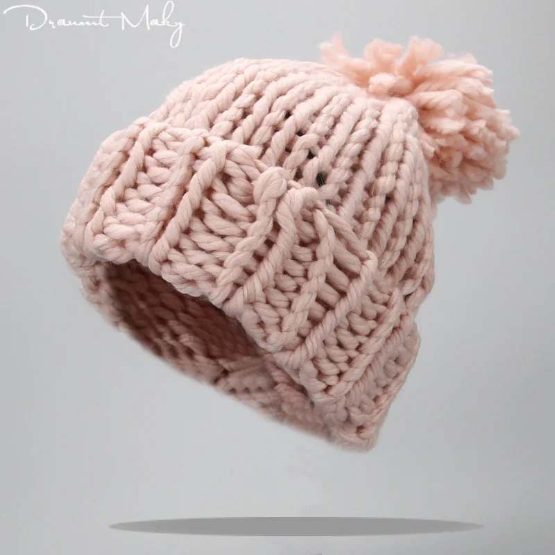 

2019 knitting wool hats pompon Bobble hats women skullies beanies Warm hat autumn cap winter hat female gorros mujer invierno