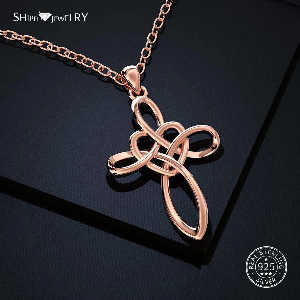 

Shipei Fine Jewelry Cross Necklace for Women 100% 925 Sterling Silver Yellow Gold Rose Gold Heart Cross Necklace Birthday Gift