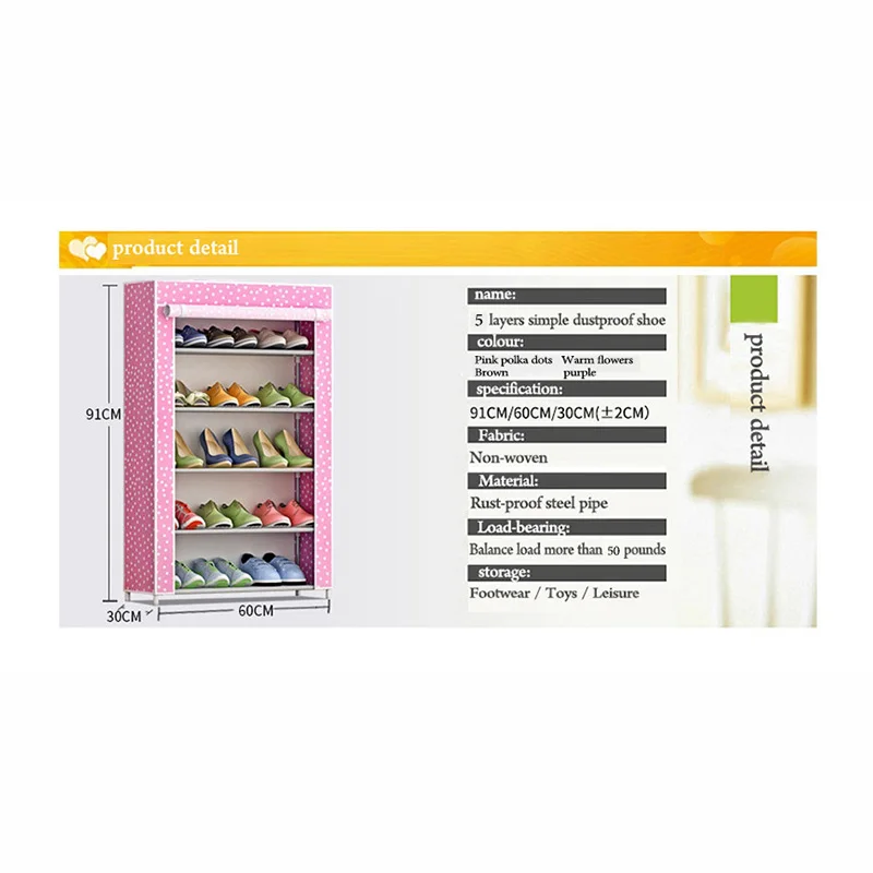 خزانة خذاء 6-طبقة 5 الشبكة غير المنسوجة الأقمشة كبيرة الحذاء الرف المنظم للإزالة حذاء تخزين للمنزل الأثاث