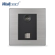 2017 Hot Sale TV and COM Socket Wallpad Luxury Television and Computer Wall Power Socket Network Black / Champagne AC 110-250V